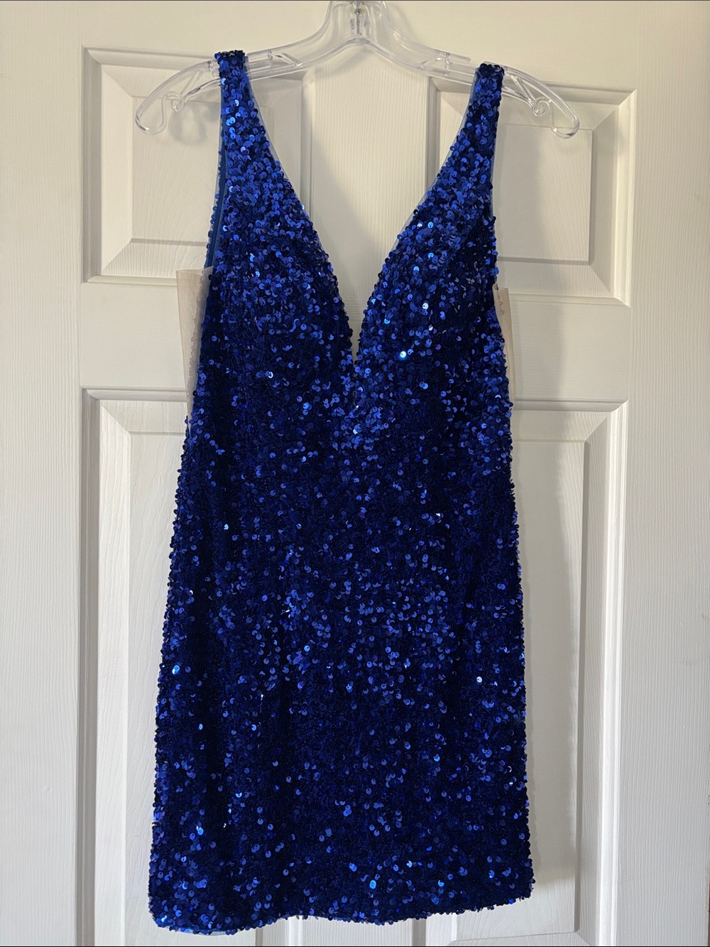 Sherri Hill blue sequin formal dress